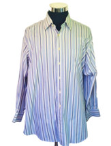 Ike Behar Dress Shirt Men&#39;s X-Large 17/34 Blue Striped Long Sleeves Button Front - £12.86 GBP