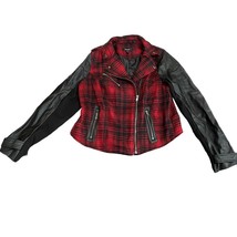 Torrid Moto Jacket Womens Size 1 Red Black Plaid Flannel Zip Front Pockets Lined - £24.54 GBP