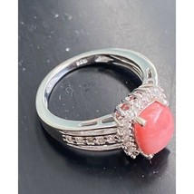 925 Sterling Silver Coral And Colorless Topaz Ring Size 8 Sky - £46.68 GBP