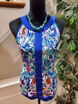 Nicole Women&#39;s Blue Floral Polyester Round Neck Sleeveless Top Blouse Size Large - £18.31 GBP