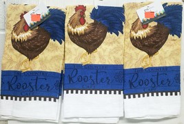 Set Of 3 Same Printed Terry Kitchen Cotton TOWELS(16x26&quot;)COUNTRY Rooster Cafe,Am - £13.65 GBP