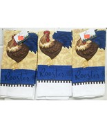 SET OF 3 SAME PRINTED TERRY KITCHEN COTTON TOWELS(16x26&quot;)COUNTRY ROOSTER... - £13.33 GBP