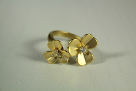 Flower Motif Gold Plated Ring with Cubic Zirconia - $55.00