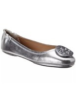 Tory Burch Minnie Travel Ballet Flat Leather Metallic Silver Leather Sho... - $183.14