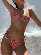 Beach Fashion Women&#39;s Chic Resort Printed Plaid Strap Bikini Swimsuit | ... - $18.97