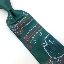 Real Hand Painted Tie Green Brown White Skinny Silk Necktie Bird Floral I19-317 - £19.77 GBP