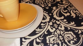 SAMPLE SALE NAVY Runner 25&quot; Ivory on Navy Blue Damask Osborne Table runner Rpst - £3.11 GBP