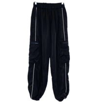 Shein Wind Track Pants Womens size Small Side Leg Pockets Black Contrast Piping - £17.98 GBP