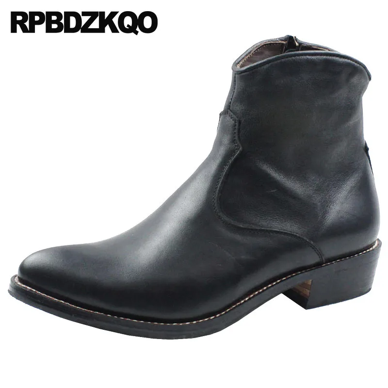 Boots Full Grain Leather Pointed Toe Western Designer Shoes  girl Ankle Men Plus - $157.30