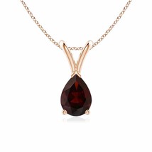 V-Bale Garnet Solitaire Pendant in 14K Rose Gold (Grade- A, Size- 7x5MM) - £191.92 GBP