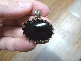 J-44) Black onyx gemstone slide wavy trimmed oval sterling silver PENDANT Taxco - £30.30 GBP