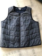 CJ BANKS Linen Blend  QUILTED Puffy Chambray VEST SIZE 2X ZIP FRONT Vest - £20.78 GBP