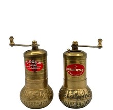Vintage Lot 2 Turkish Antique Brass Mill Spice Pepper Salt Coffee Grinde... - $843.18 MXN