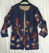 Cotton Traders Plus Sz 20 Womens Floral Blue Longline Duster Jacket Card... - $14.24