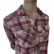 Orvis Western Blouse Women&#39;s Small Purple Plaid Button Roll Tap Sleeves ... - £14.05 GBP