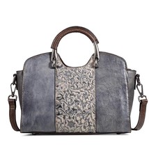 Genuine Leather Vintage Embossing Women Handbag  New Leisure Floral Cowhide Zipp - £111.81 GBP