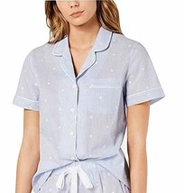 Charter Club Women&#39;s Notch Collar Woven Cotton Cozy Pajama Top (Blue and White,  - £15.56 GBP