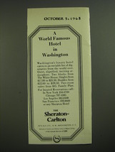 1968 Sheraton-Carlton Hotel Ad - A world famous hotel in Washington - £14.65 GBP