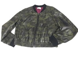 Jolt Camo Camouflage Faux Leather PU Bomber Varsity Jacket Women&#39;s M Green - $14.25