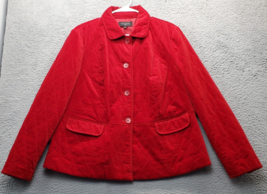 Talbots Quilted Jacket Women 14W Red Velour Lined Jetted Pocket Collar B... - £25.06 GBP