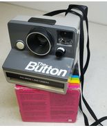 VINTAGE THE BUTTON POLAROID LAND CAMERA POINT &amp; SHOOT WITH STRAP / GRAY ... - $40.78