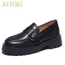 Women Shoes Leather 2021 Spring New British Style Thick-soled Pedal Shoes Female - £61.08 GBP