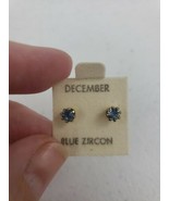 DECEMBER Stainless Steel Circle CZ Ear Piercing Birthstone BLUE ZIRCON E... - £4.36 GBP