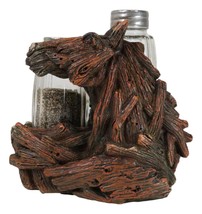 Western Wild And Free Faux Wood Tree Logs Horse Bust Salt Pepper Shakers... - $23.99
