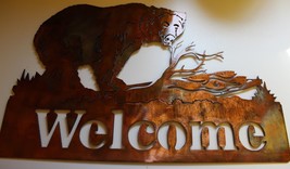 Bear Welcome Sign - Metal Wall Art - Copper 18&quot; x 12&quot; - £40.13 GBP