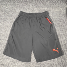 PUMA Shorts Men Medium Grey Orange Athletic Drawstring Zip Pockets Elast... - £11.14 GBP