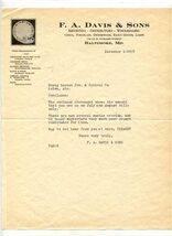 F A Davis &amp; Sons Letterhead Baltimore 1937 Haviland Noritaki Thun Johnso... - $17.82