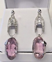 New Vtg Designer Art deco VS-VVS 42 ct Kunzite diamond Platinum dangle earrings - £7,753.06 GBP