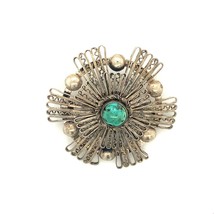 Antique Signed Sterling Made in Palestine Turquoise Stone Filigree Ornate Brooch - £75.17 GBP