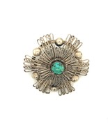 Antique Signed Sterling Made in Palestine Turquoise Stone Filigree Ornat... - £73.96 GBP