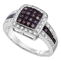 14kt White Gold Womens Round Brown Color Enhanced Diamond Cluster Ring - £455.04 GBP