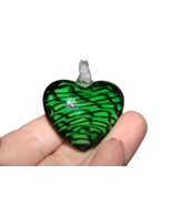 Heart Shaped Lampwork Glass Art Pendant Charm Necklace Green Black Swirl... - $8.77