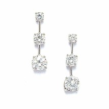 14K Solid White Gold White Sapphire Dangle Earrings Push Back ER-PEW119 - £49.80 GBP