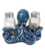 Onyx Blue Nautical Marine Cephalopod Octopus Salt Pepper Shakers Holder Set - $41.10 CAD
