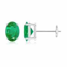 Natural Emerald Solitaire Stud Earrings for Women in 14K Gold (Grade-AA , 7x5MM) - £927.39 GBP