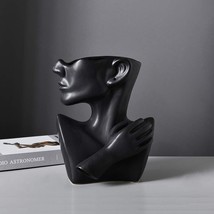 Ceramic Greek Statue Face Vase Black Creative Head Sculpture For Home Decoration - $45.94