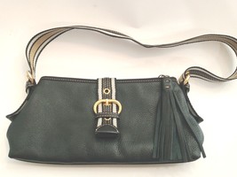 The Sak Black Leather Purse Handbag Gold Hardware Stripe Strap EUC Small Tassel - £16.62 GBP