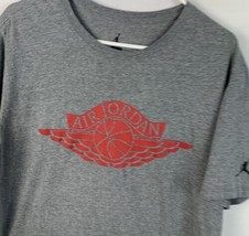 Nike Air Jordan Wings Logo T Shirt Gray Red Men’s Large Flight Swoosh Crew - $29.99