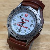 Wenger Swiss True NAFEM Men 100m Steel Leather Analog Quartz Watch~Date~New Batt - £67.25 GBP