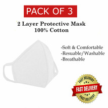3 Pack / PCS Face Mask Reusable Washable Unisex 100% Cotton WHITE Breathable - £6.01 GBP