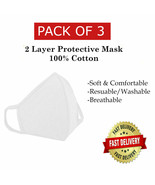 3 Pack / PCS Face Mask Reusable Washable Unisex 100% Cotton WHITE Breath... - $10.25 CAD