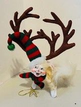 Annalee Doll vtg toy figure anthropomorphic Christmas ornament Cat Deer antlers - £39.18 GBP