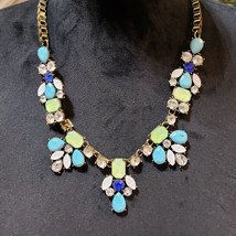 Womens Multicolor Neon Crystal Beaded Box Chain Statement Necklace Lobster Clasp - £23.35 GBP