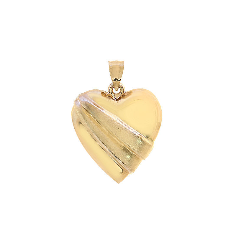 14k Yellow Gold Romantic Puffed Heart Charm - £108.24 GBP