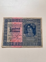 1922 AUSTRIA 1000 KRONEN BANKNOTE **RARE**  - £2.37 GBP