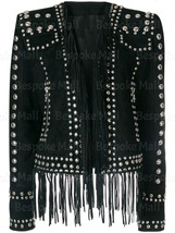 New Women Metal Black Spiked Studded Punk Fitted Real Biker Leather Jacket-182 - £231.80 GBP